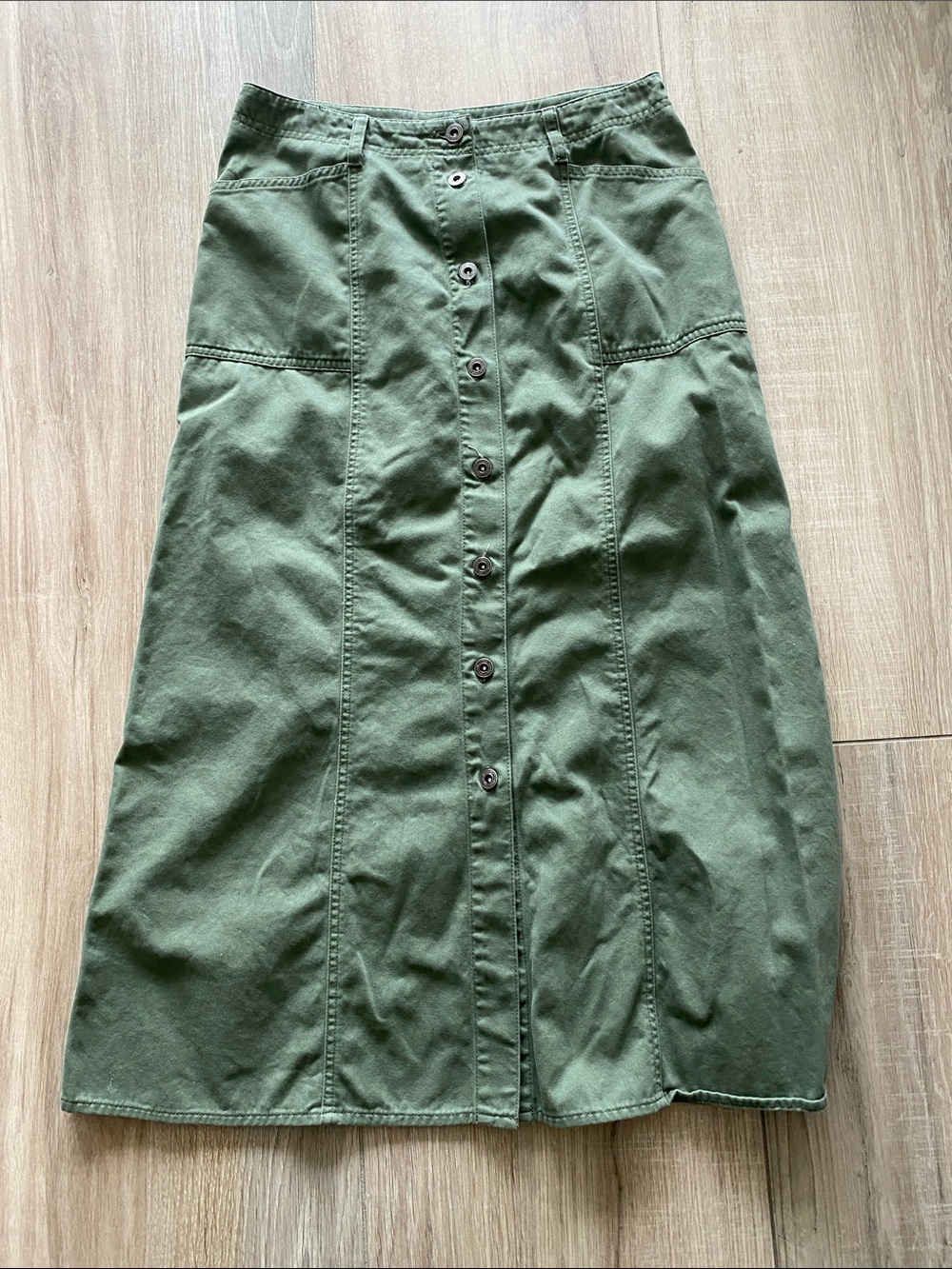 Ralph Lauren Olive Green Button-Front Midi Skirt